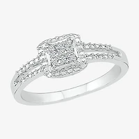 Promise My Love Womens Diamond Accent Natural White Sterling Silver Cushion Halo Ring