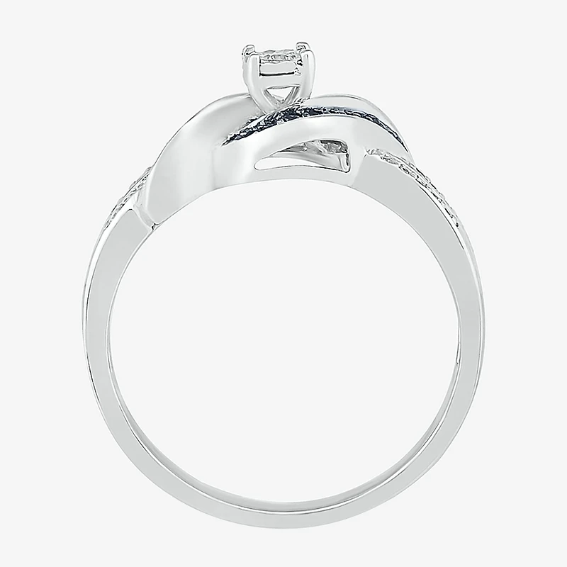 Womens 1/5 CT. Natural Black Diamond Sterling Silver Round Crossover Side Stone Promise Ring