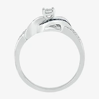 Womens 1/5 CT. Natural Black Diamond Sterling Silver Round Crossover Side Stone Promise Ring