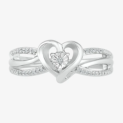 Promise My Love Womens Diamond Accent Natural White Sterling Silver Heart Side Stone Ring