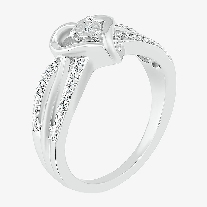 Promise My Love Womens Diamond Accent Natural White Sterling Silver Heart Side Stone Ring