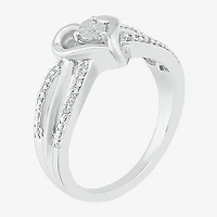 Promise My Love Womens Diamond Accent Natural White Sterling Silver Heart Side Stone Ring