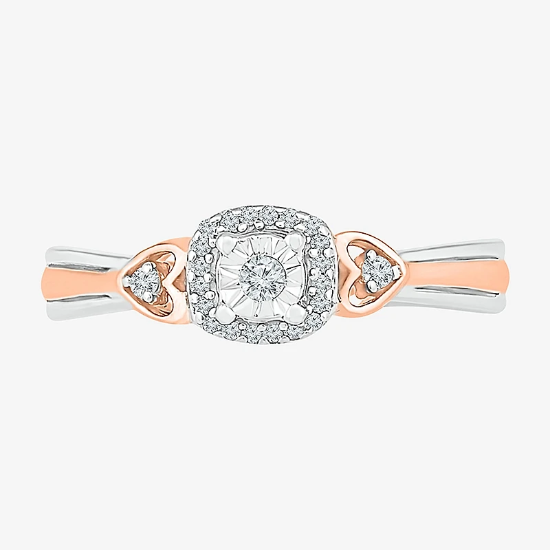 Promise My Love Womens 1/10 CT. T.W. Natural White Diamond 10K Gold Over Silver Round Cushion Halo Ring