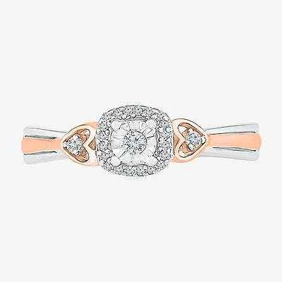 Promise My Love Womens 1/10 CT. T.W. Natural White Diamond 10K Gold Over Silver Round Cushion Halo Ring