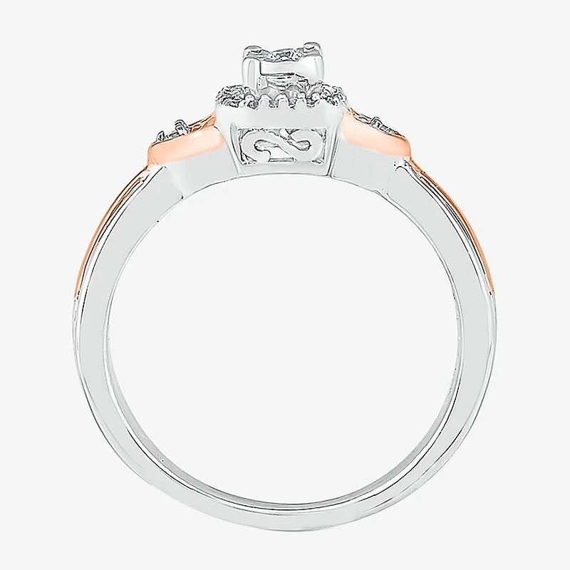 Promise My Love Womens 1/10 CT. T.W. Natural White Diamond 10K Gold Over Silver Round Cushion Halo Ring