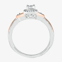 Promise My Love Womens 1/10 CT. T.W. Natural White Diamond 10K Gold Over Silver Round Cushion Halo Ring