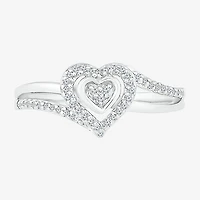 Promise My Love Womens 1/6 CT. T.W. Natural White Diamond Sterling Silver Heart Side Stone Halo Ring