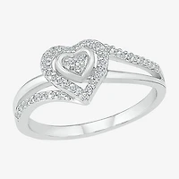 Promise My Love Womens 1/6 CT. T.W. Natural White Diamond Sterling Silver Heart Side Stone Halo Ring