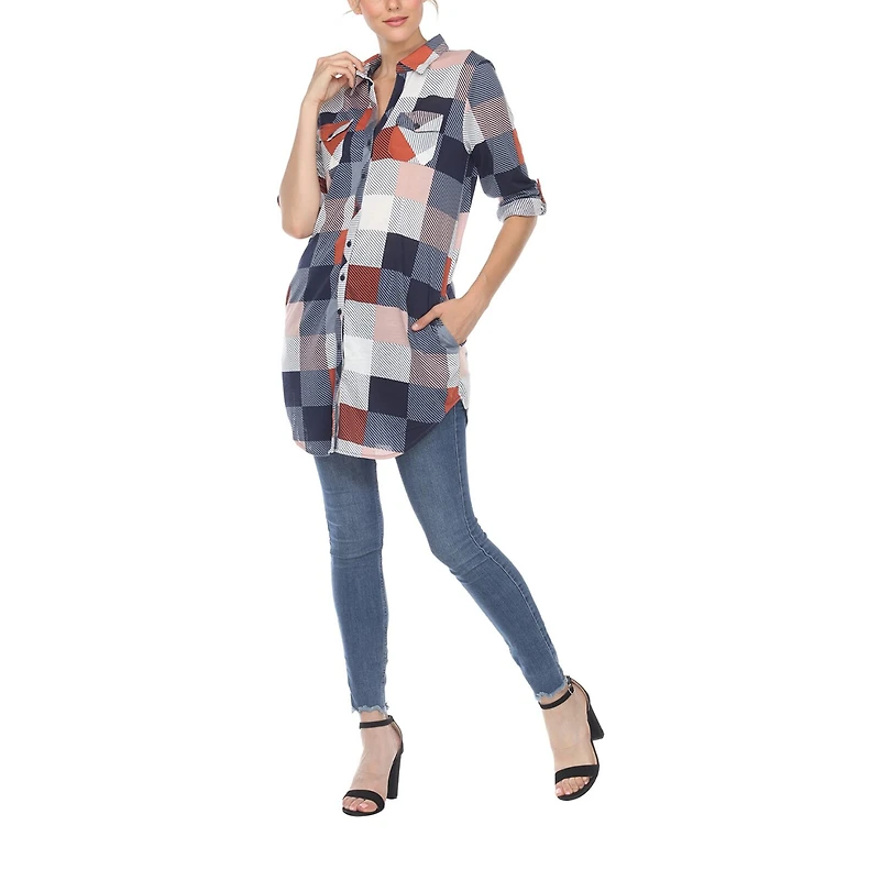 White Mark Womens Long Sleeve Tunic Top