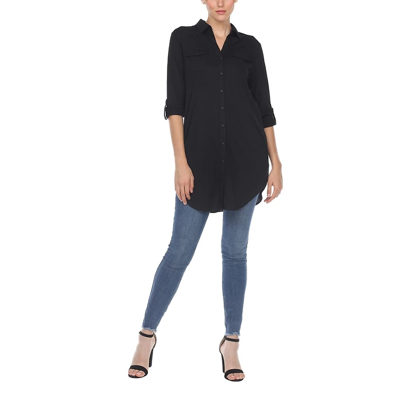 White Mark Womens Long Sleeve Tunic Top