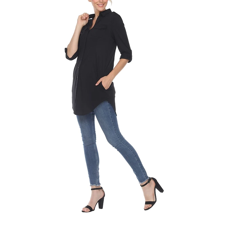 White Mark Womens Long Sleeve Tunic Top