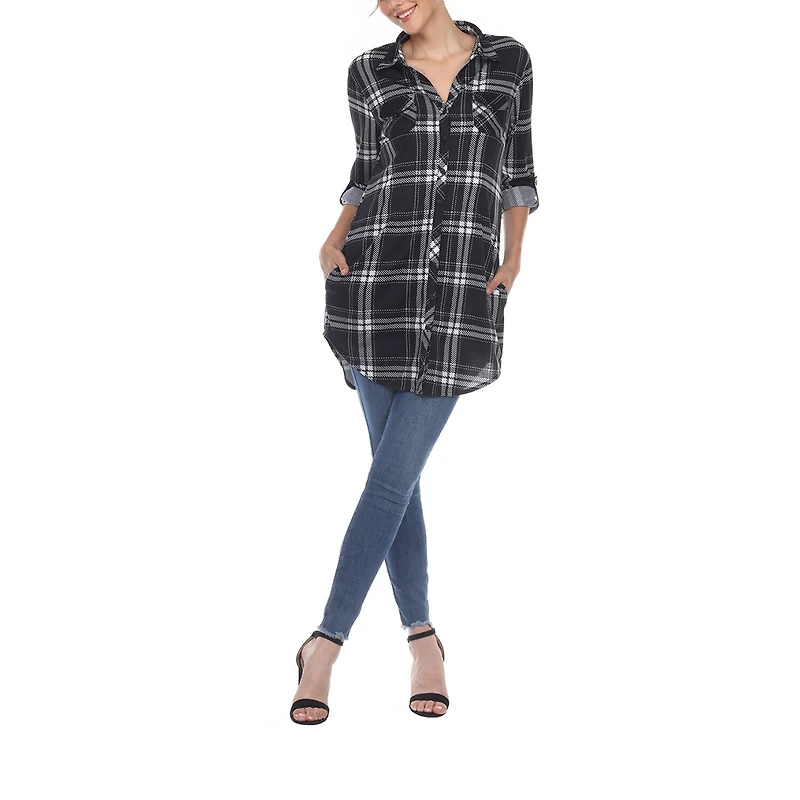 White Mark Womens Roll Tab Long Sleeve Regular Fit Button-Down Shirt