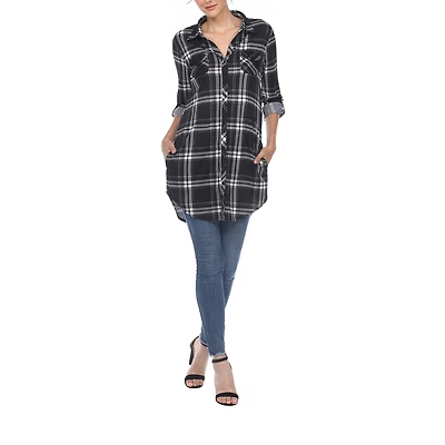 White Mark Womens Roll Tab Long Sleeve Regular Fit Button-Down Shirt