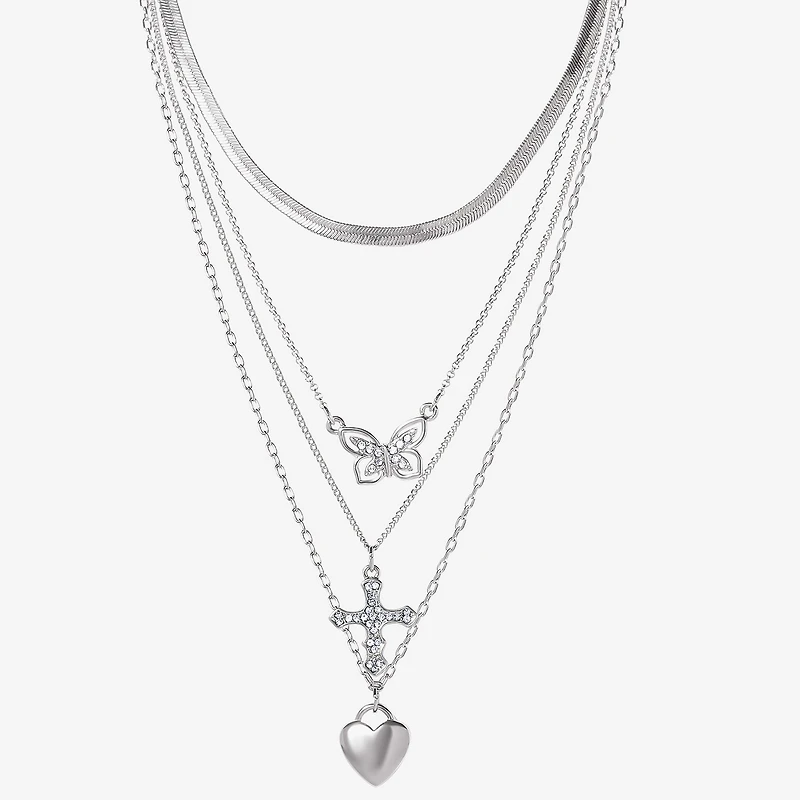JS Jessica Simpson Silver Tone Womens Multi Color Glass 20 Inch Strand Necklace