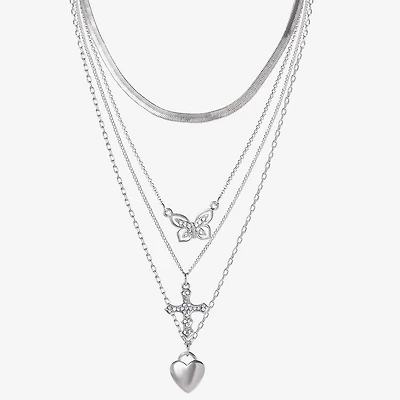 JS Jessica Simpson Silver Tone Womens Multi Color Glass 20 Inch Strand Necklace