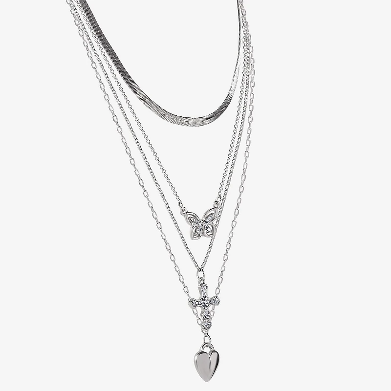 JS Jessica Simpson Silver Tone Womens Multi Color Glass 20 Inch Strand Necklace