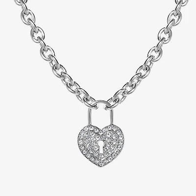 JS Jessica Simpson Silver Tone Womens Glass Alloy Heart 17 Inch Pendant Necklace