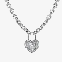 JS Jessica Simpson Silver Tone Womens Glass Alloy Heart 17 Inch Pendant Necklace