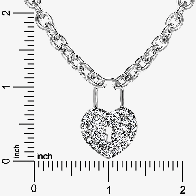 JS Jessica Simpson Silver Tone Womens Glass Alloy Heart 17 Inch Pendant Necklace