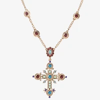 JS Jessica Simpson Gold Tone Womens Multi Color Crystal Alloy Cross 16 Inch Pendant Necklace