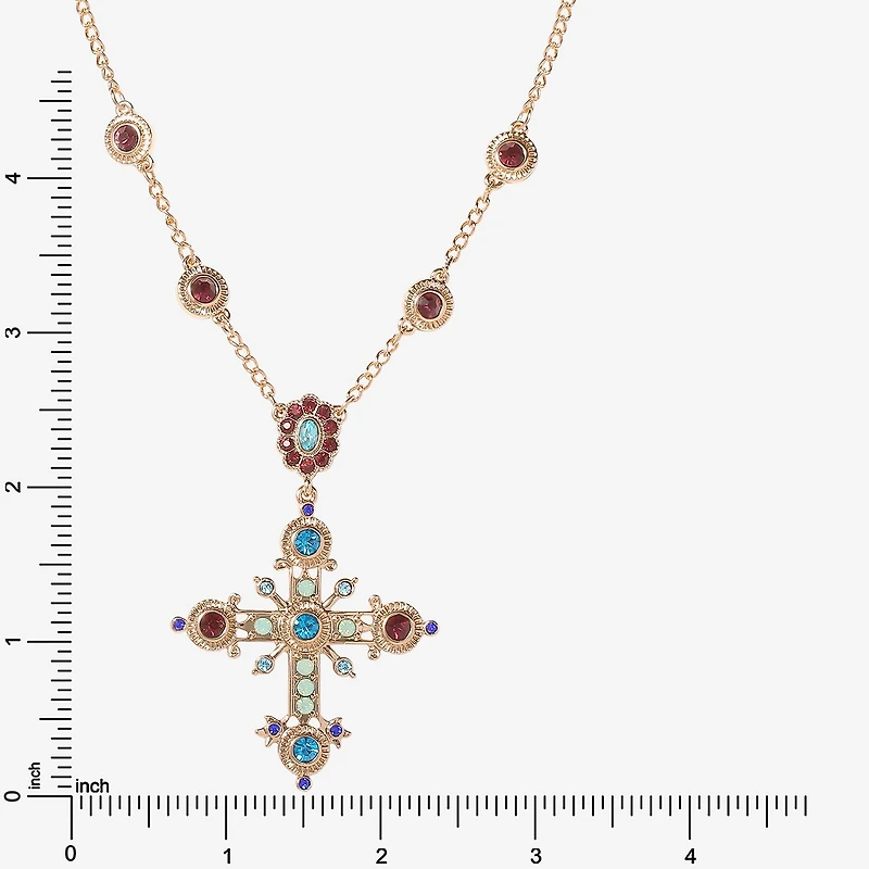JS Jessica Simpson Gold Tone Womens Multi Color Crystal Alloy Cross 16 Inch Pendant Necklace