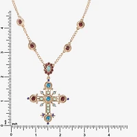 JS Jessica Simpson Gold Tone Womens Multi Color Crystal Alloy Cross 16 Inch Pendant Necklace