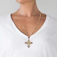 JS Jessica Simpson Gold Tone Womens Multi Color Crystal Alloy Cross 16 Inch Pendant Necklace