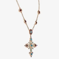 JS Jessica Simpson Gold Tone Womens Multi Color Crystal Alloy Cross 16 Inch Pendant Necklace