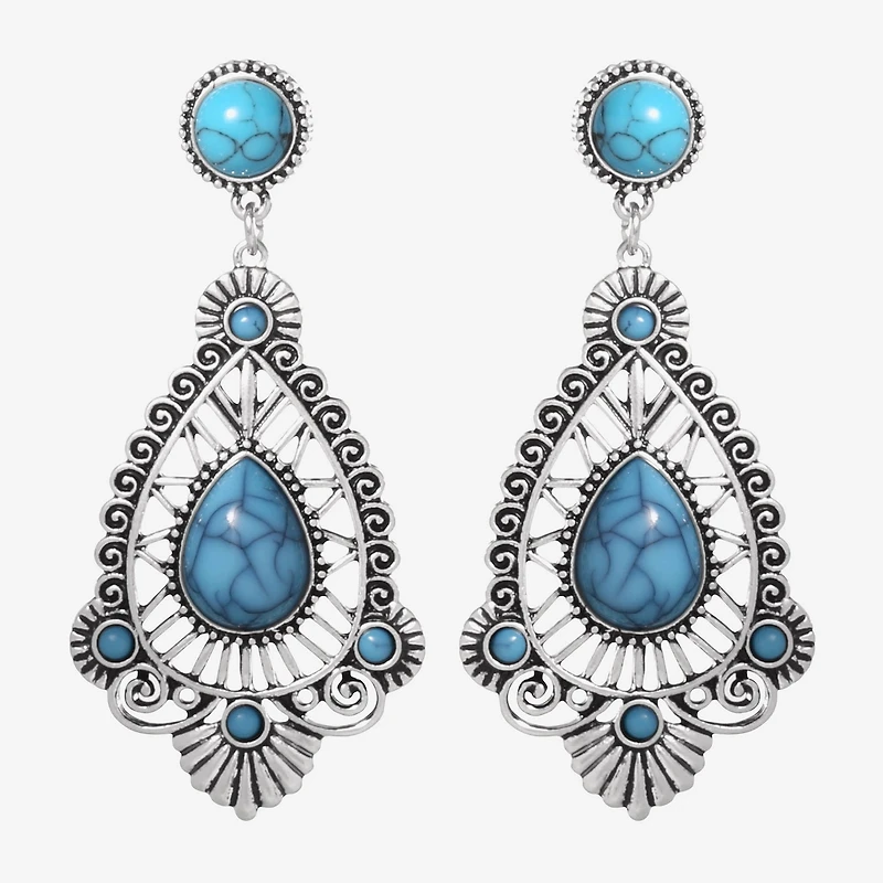 JS Jessica Simpson Silver Tone Womens Blue Drop Earrings