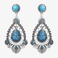 JS Jessica Simpson Silver Tone Womens Blue Drop Earrings