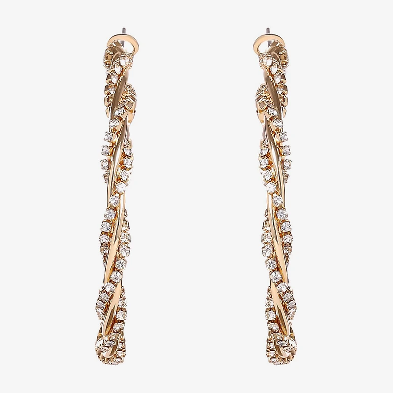 JS Jessica Simpson Gold Tone Womens Crystal 50.4mm Hoop Earrings