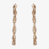 JS Jessica Simpson Gold Tone Womens Crystal 50.4mm Hoop Earrings
