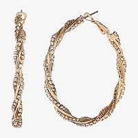 JS Jessica Simpson Gold Tone Womens Crystal 50.4mm Hoop Earrings