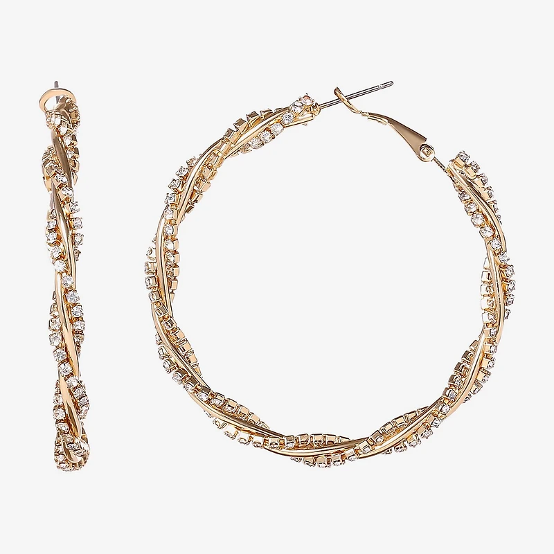 JS Jessica Simpson Gold Tone Womens Crystal 50.4mm Hoop Earrings