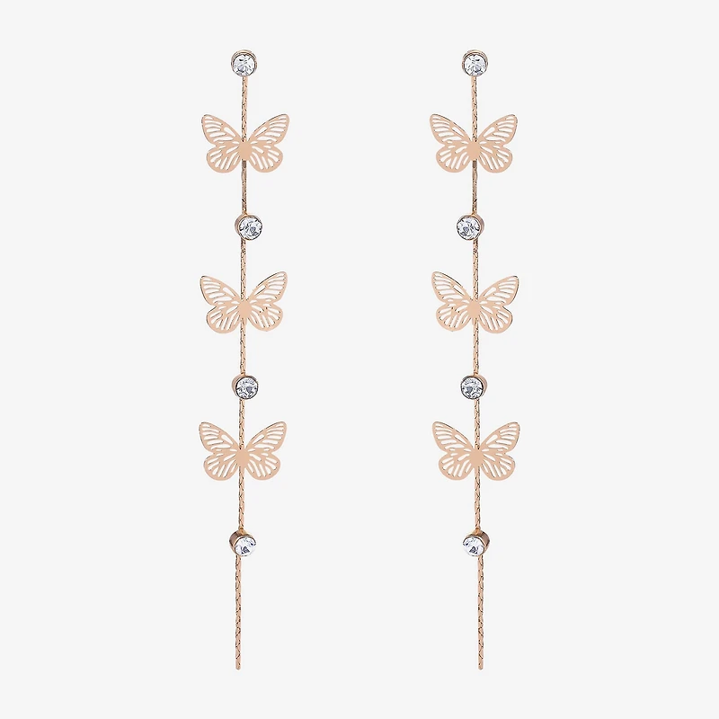 JS Jessica Simpson Gold Tone Womens Crystal Butterfly Drop Earrings