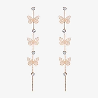 JS Jessica Simpson Gold Tone Womens Crystal Butterfly Drop Earrings