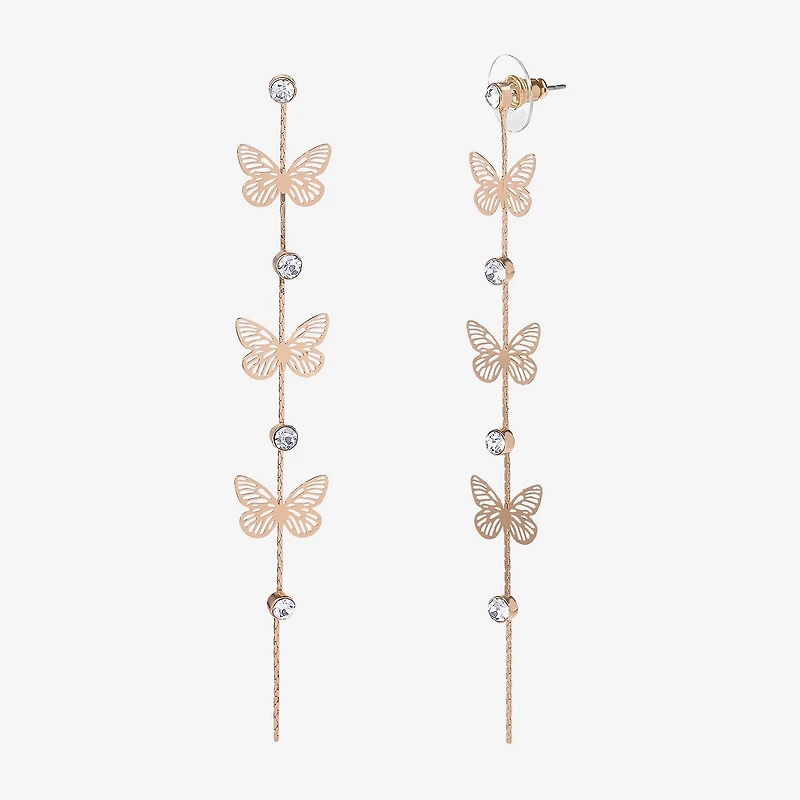 JS Jessica Simpson Gold Tone Womens Crystal Butterfly Drop Earrings