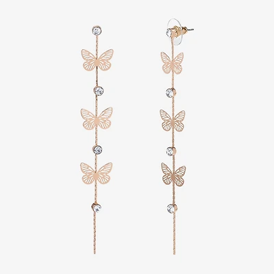 JS Jessica Simpson Gold Tone Womens Crystal Butterfly Drop Earrings