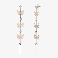 JS Jessica Simpson Gold Tone Womens Crystal Butterfly Drop Earrings