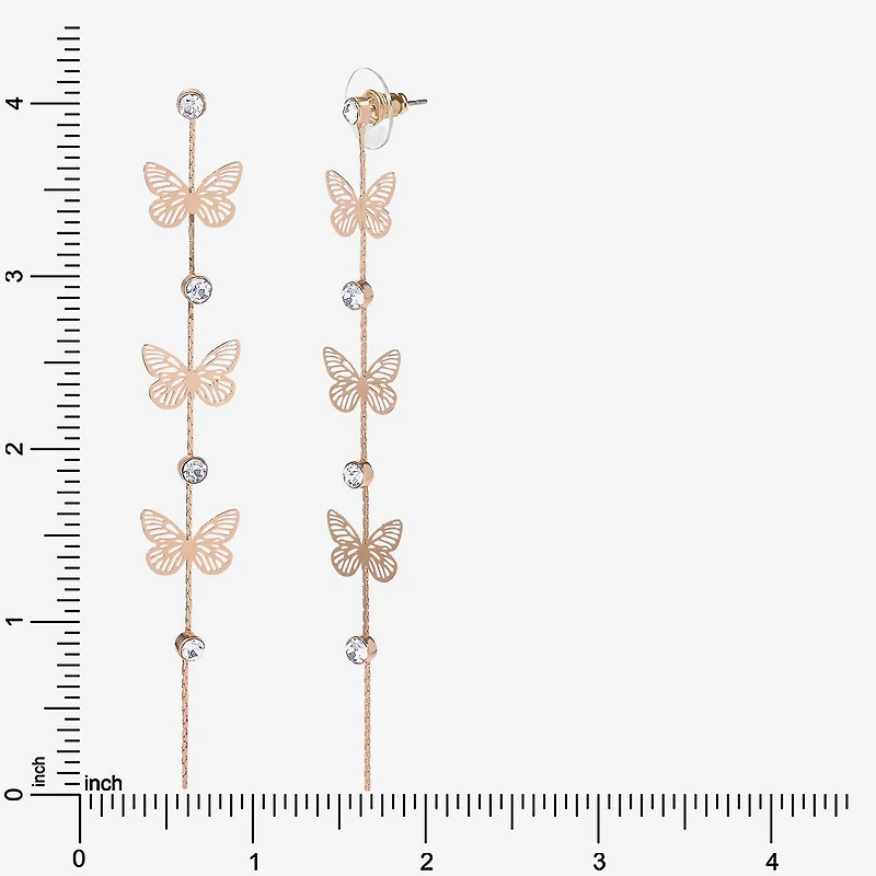 JS Jessica Simpson Gold Tone Womens Crystal Butterfly Drop Earrings