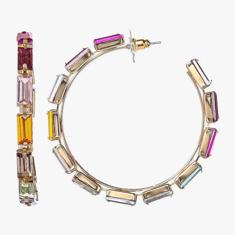 JS Jessica Simpson Gold Tone Womens Multi Color Glass 58mm Hoop Earrings