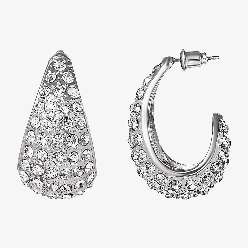 JS Jessica Simpson Silver Tone Womens Glass 29.3mm Hoop Earrings