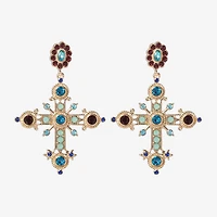 JS Jessica Simpson Gold Tone Womens Multi Color Glass Cross Drop Earrings