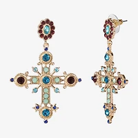 JS Jessica Simpson Gold Tone Womens Multi Color Glass Cross Drop Earrings