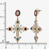 JS Jessica Simpson Gold Tone Womens Multi Color Glass Cross Drop Earrings