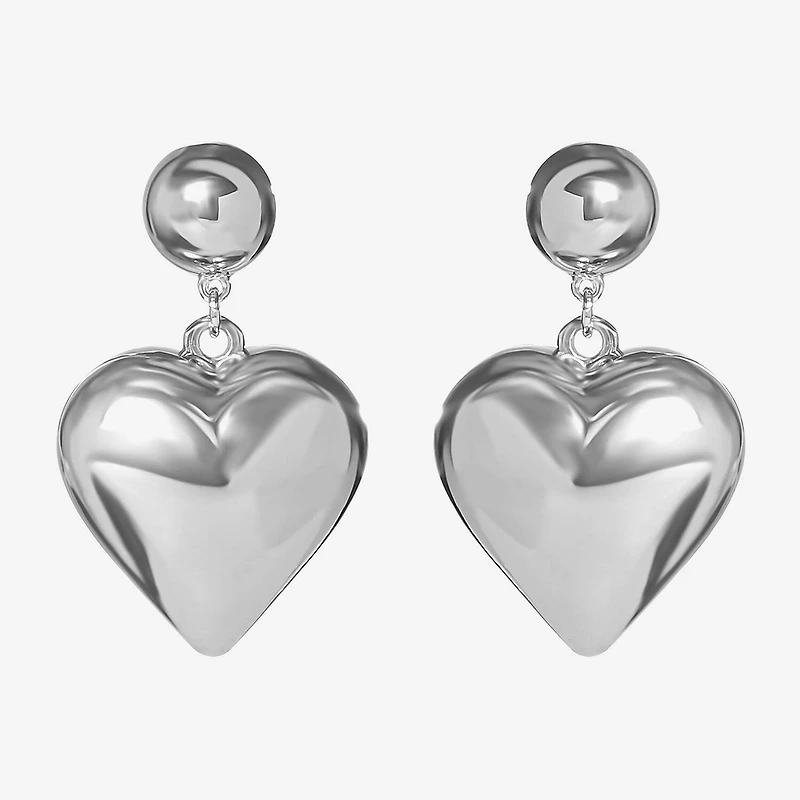JS Jessica Simpson Silver Tone Womens Heart Drop Earrings