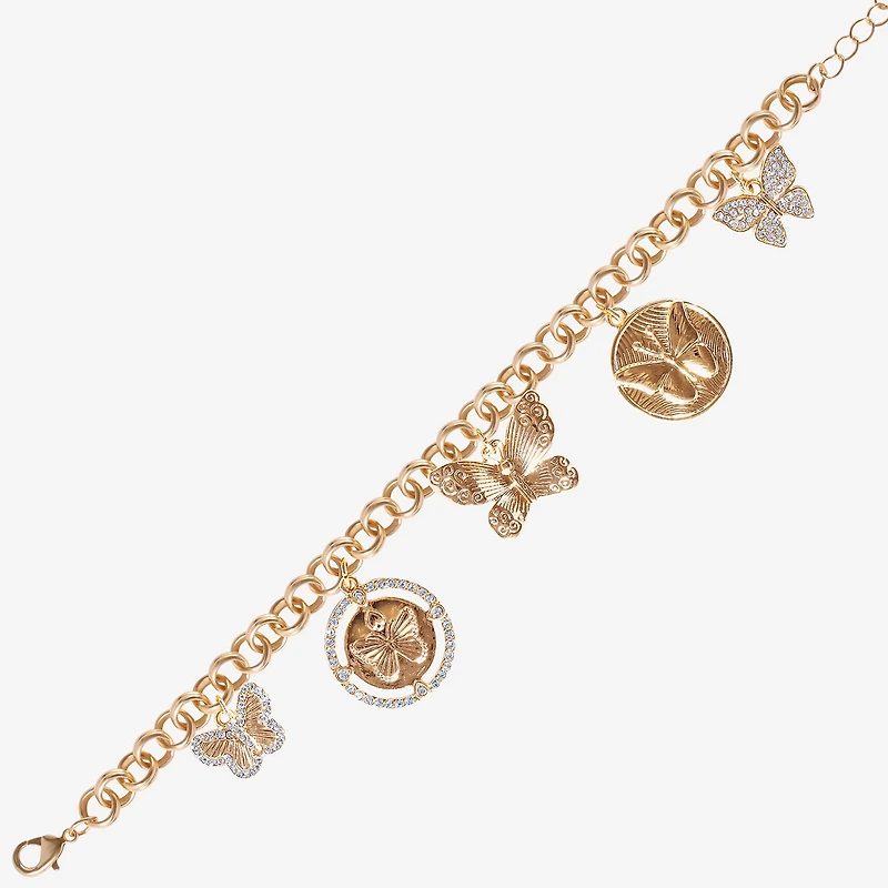 JS Jessica Simpson Gold Tone Womens Glass Butterfly Charm Bracelet