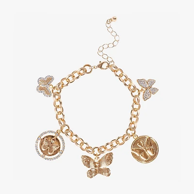 JS Jessica Simpson Gold Tone Womens Glass Butterfly Charm Bracelet