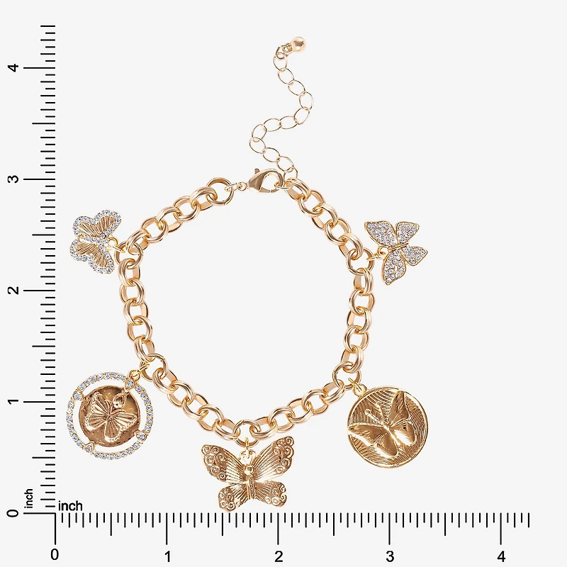 JS Jessica Simpson Gold Tone Womens Glass Butterfly Charm Bracelet