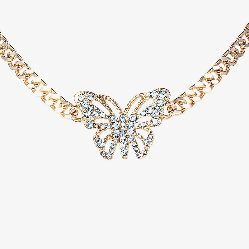 JS Jessica Simpson Gold Tone Womens Glass Alloy Butterfly 13 Inch Pendant Necklace